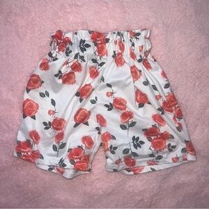 White Red Girls Size 5/6 Years Rose Flower Floral Casual Play Shorts Bottoms